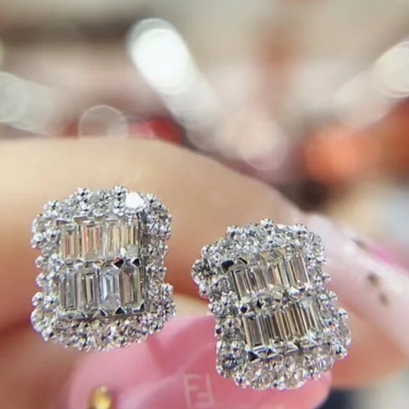 Square Cubic Zirconia  Luxury 925 Earrings - Picture 1 of 5